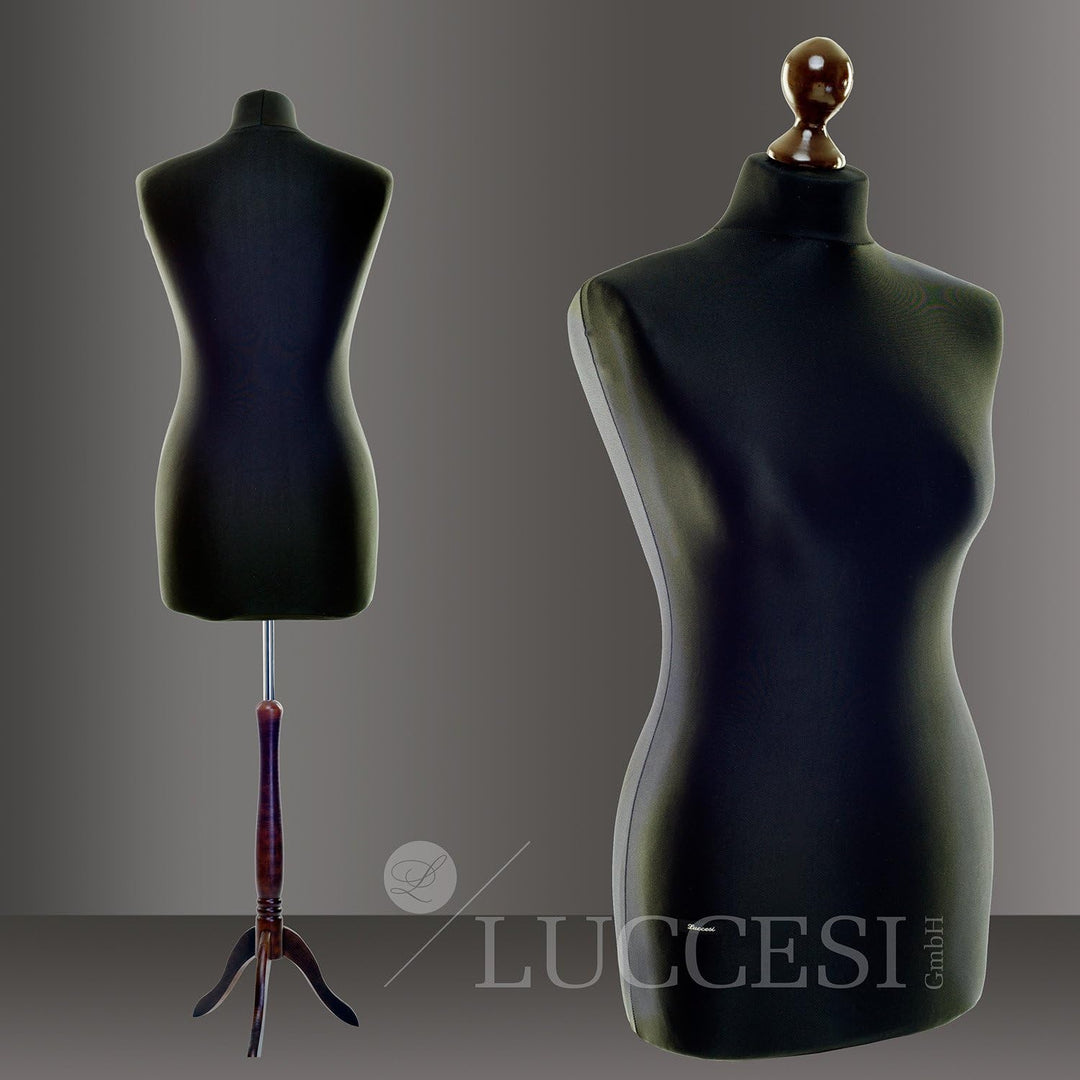 | Schneiderpuppe von LUCCESI | Herren Büste Grösse/Size: L (50-52) | Bezug schwarz | Standfuss wenge