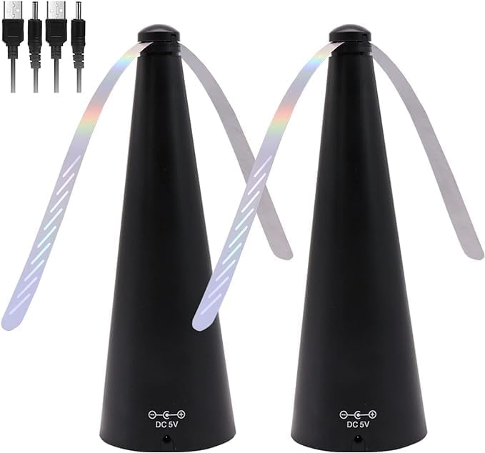 2Pcs Fliegenwedler - Tischventilator Gegen Fliegen und Wespen 2-in-1-Startmodus 2 Stück Schwarz-A, 2