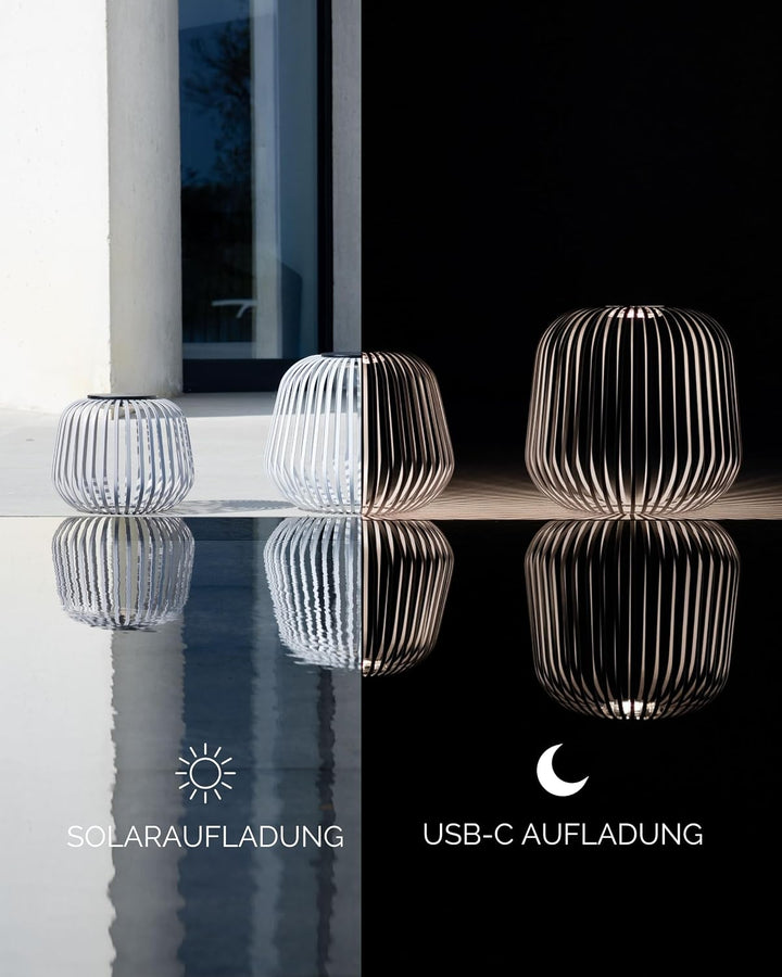 LUUK Studio Grosse Solar Tischlampe, kabellos &amp; tragbar, Outdoor Solarbeleuchtung für den Aussenbere