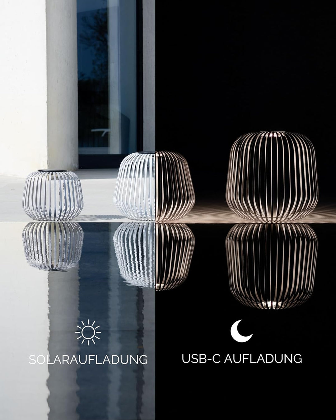 LUUK Studio Moderne Outdoor Solarlampe SOLIS, LED Tischlaterne &amp; Windlicht für Garten, Balkon &amp; Terr