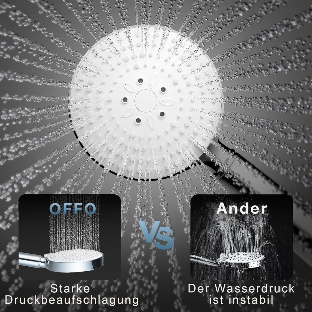 OFFO Duschkopf mit Schlauch 1,6m und Halterung, Handbrause mit Filter 6 Strahlarten, Duschkopf Gross