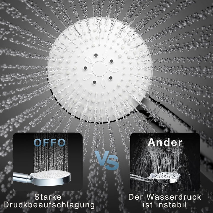 OFFO Duschkopf mit Schlauch 1,6m und Halterung, Handbrause mit Filter 6 Strahlarten, Duschkopf Gross