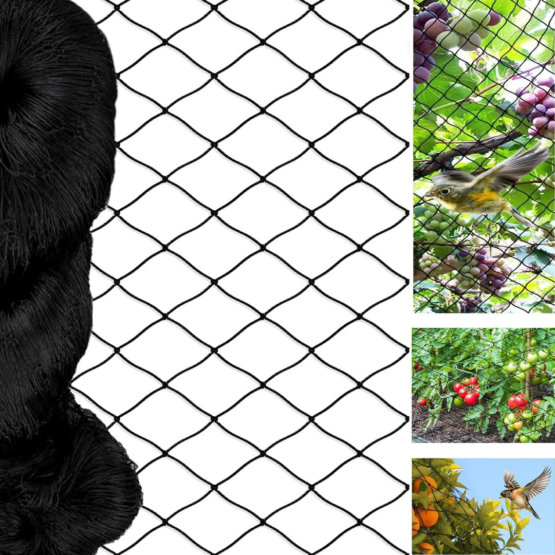 Vogelschutznetz 15 m x 15 m, Vogelnetz Schwarz, Reissfestes Pflanzennetz für Hühnergehege, Volierenn