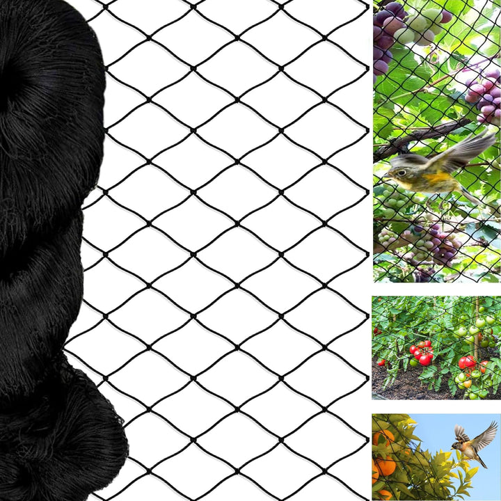 Vogelschutznetz 15 m x 15 m, Vogelnetz Schwarz, Reissfestes Pflanzennetz für Hühnergehege, Volierenn