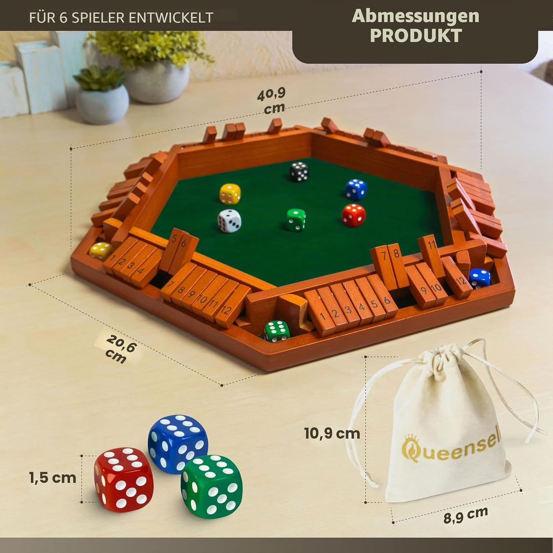 Shut the Box -Spielbrett aus Holz für 1–6 Spieler – 40 cm (16 Zoll) grosses Shut the Box -Spiel mit