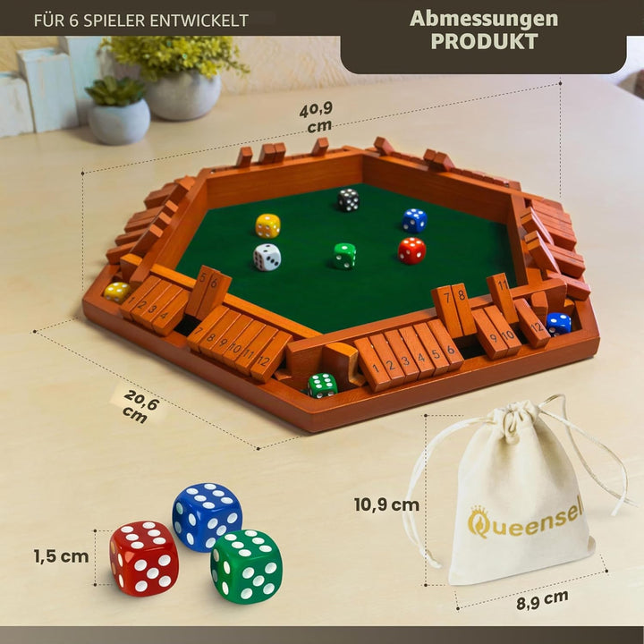 Shut the Box -Spielbrett aus Holz für 1–6 Spieler – 40 cm (16 Zoll) grosses Shut the Box -Spiel mit