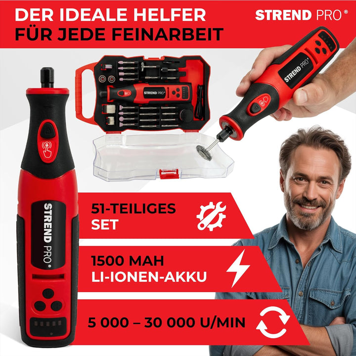 STREND PRO Akku Multifunktionswerkzeug | Rotationswerkzeug 8 V, 1500 mAh| Gravur Gerät | Mini Schlei