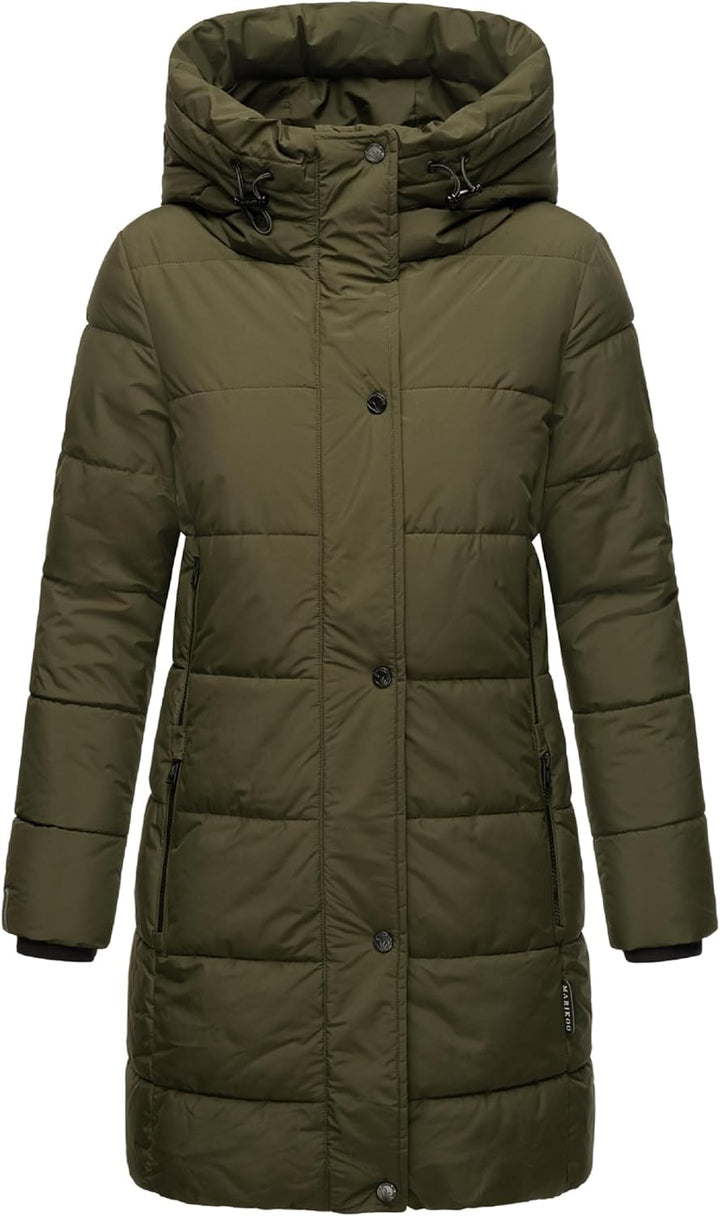 MARIKOO Damen Wintermantel Warmer Steppmantel lang mit Kapuze Karumikoo XVI XS-3XL L Dark Olive, L D