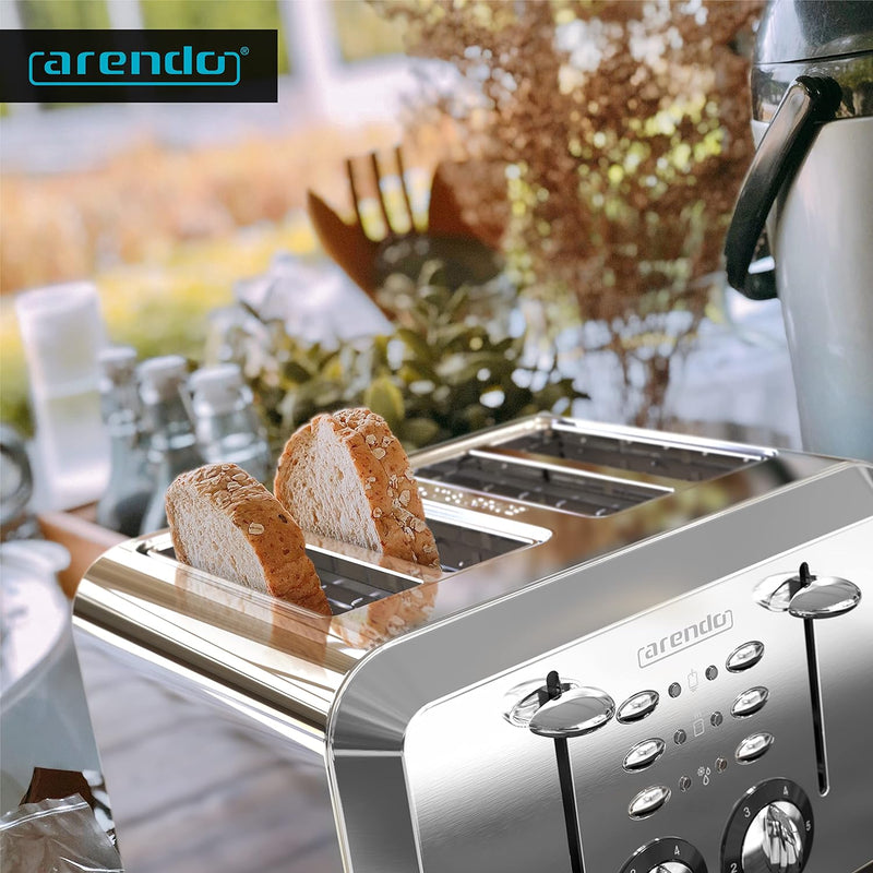 Arendo - Automatik Toaster 4 Scheiben in Edelstahl - bis zu Vier Sandwich und Toast-Scheiben - Bräun