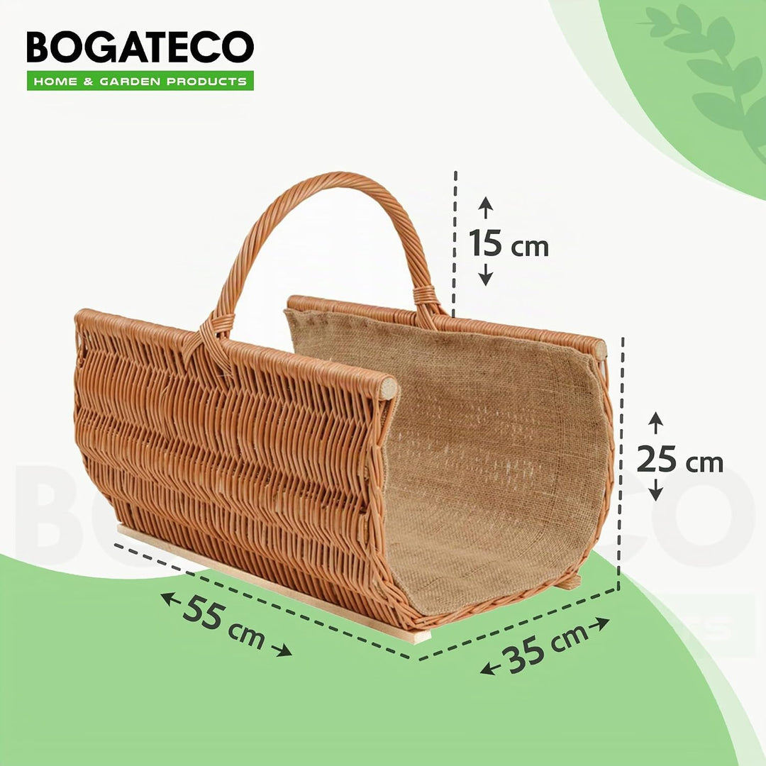 BOGATECO Weidenkorb mit Griff | Kaminkorb 50X35X25 | Handgewebt | Holzkorb mit Verstärkung 50 x 25 x
