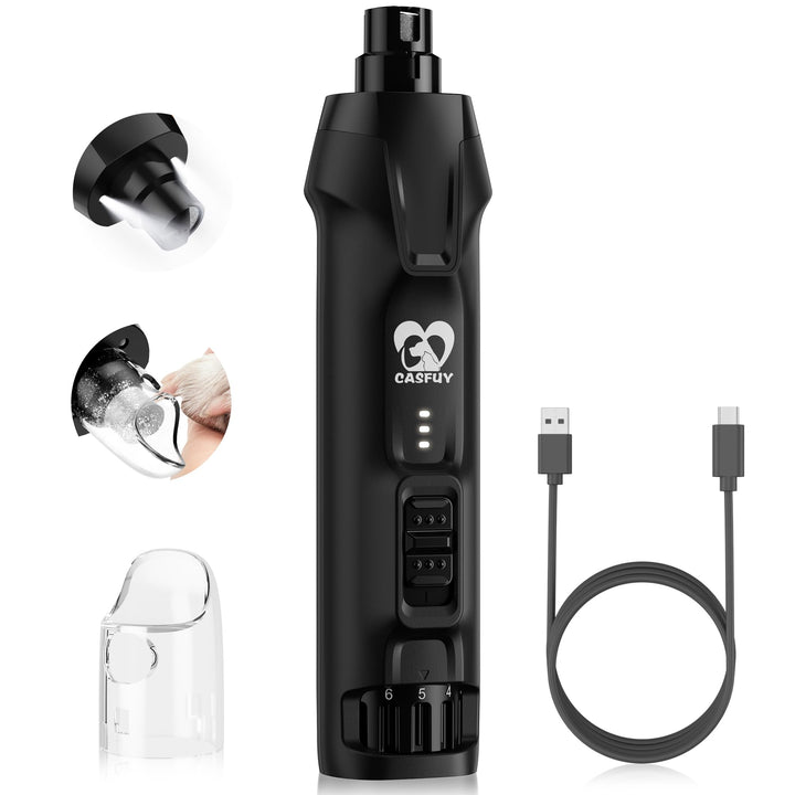 Casfuy 6-Gang-Hunde-Nagelschleifer - 50% Boosted Power Hund Nagelschneider Leise mit Dual-LED-Leucht