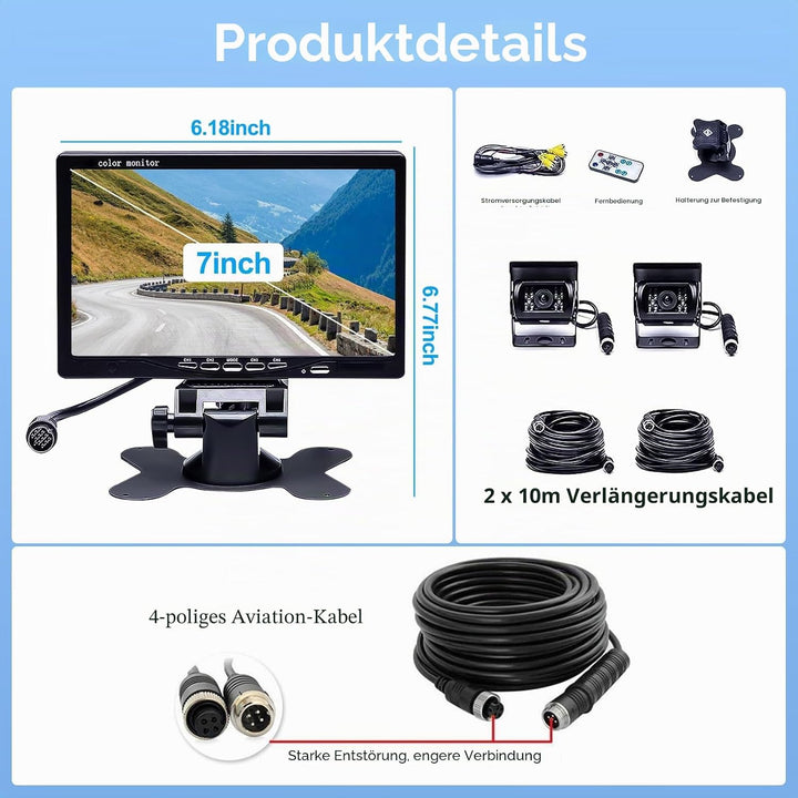 Camecho Dual Backup Kamera 4 Split Monitor hinten Kamera Auto 18 IR-Nachtsicht wasserdicht Aviation