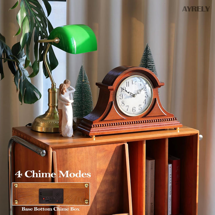 Elegante Kaminuhr im Antik-Stil – Standuhr aus Holz mit Viertelstunden- und Stundenschlag, batterieb
