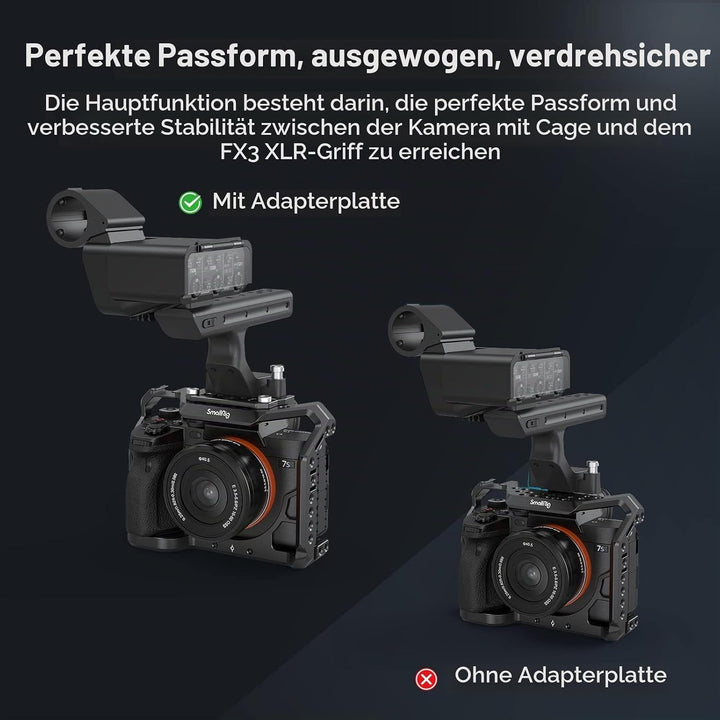 SMALLRIG Montageplatte Adapter Plate zur Befestigung FX3 / FX30 XLR-Griffs am Kamerakäfig 2999/3241