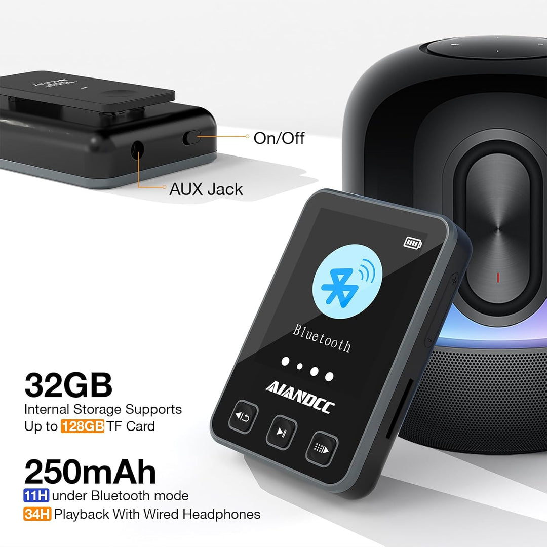 MP3 Player Bluetooth 5.3 mit Sport Clip und Sportarmband, mp3-player mit 1,77 Zoll TFT Farbbildschir