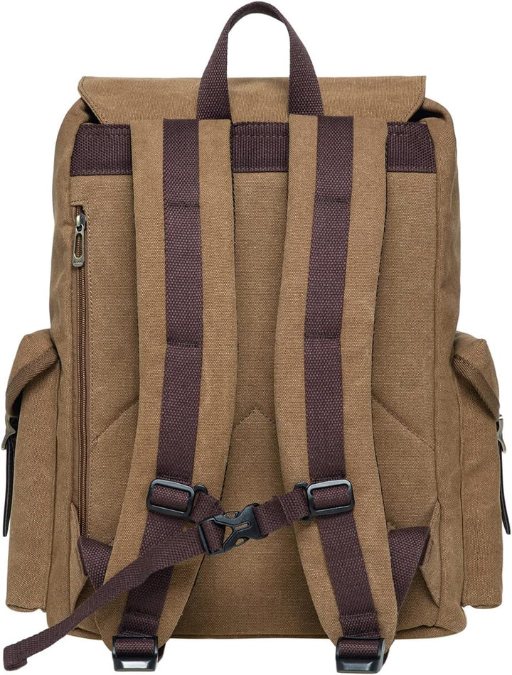 KAUKKO Canvas Retro Rucksack Damen Herren, Vintage Jagdrucksack Wanderrucksack mit 14 Zoll Laptopfac