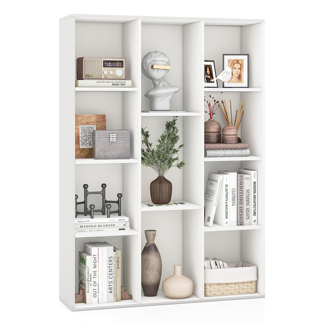 GIANTEX Bücherregal mit 11 Fächern, Standregal mit 2 Anti-Kipp-Kits, Aufbewahrungsregal aus Holz, 74