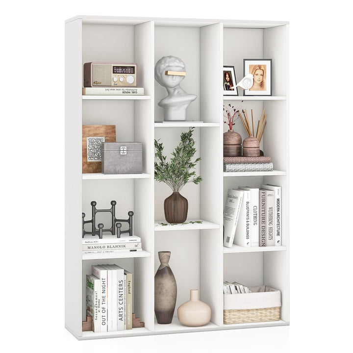 GIANTEX Bücherregal mit 11 Fächern, Standregal mit 2 Anti-Kipp-Kits, Aufbewahrungsregal aus Holz, 74