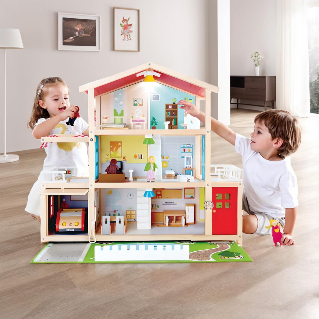 Puppen-Villa von Hape| Preisgekröntes Puppenhaus mit 10 Zimmern aus Holz ab 3 Jahren Puppen-Villa mi