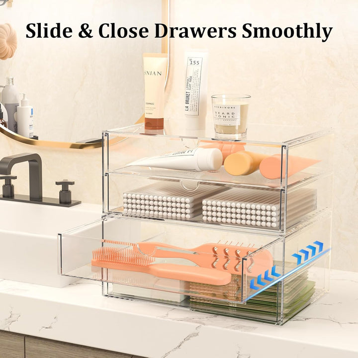 Grosse Kosmetik Organizer mit 4 Breiten Schubladen: 2er-Set Acryl Organizer mit Anti-Rutsch-Pads | S