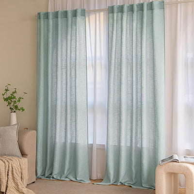 MIULEE Gardinen Vorhänge schlaufenschal Voile Vorhang Modern Leinenoptik Halbtransparent für Wohnzim