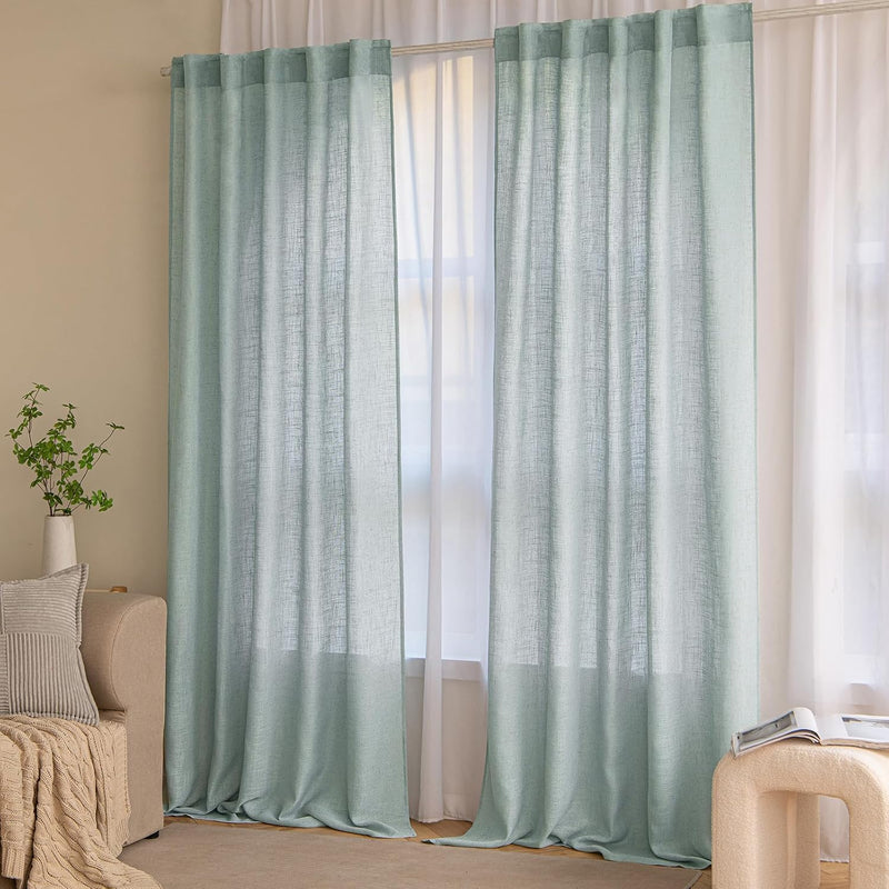 MIULEE Gardinen Vorhänge schlaufenschal Voile Vorhang Modern Leinenoptik Halbtransparent für Wohnzim