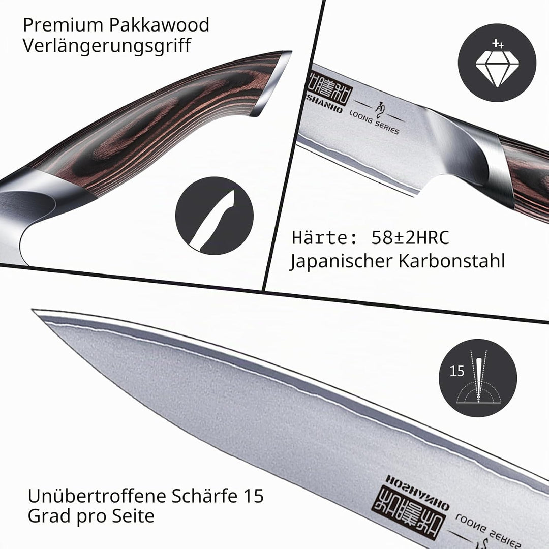 HOSHANHO Kochmesser, Küchenmesser 15cm Gebrauchsmesser aus hochwertigem deutschem Kohlenstoff-Edelst