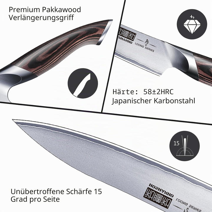 HOSHANHO Kochmesser, Küchenmesser 15cm Gebrauchsmesser aus hochwertigem deutschem Kohlenstoff-Edelst