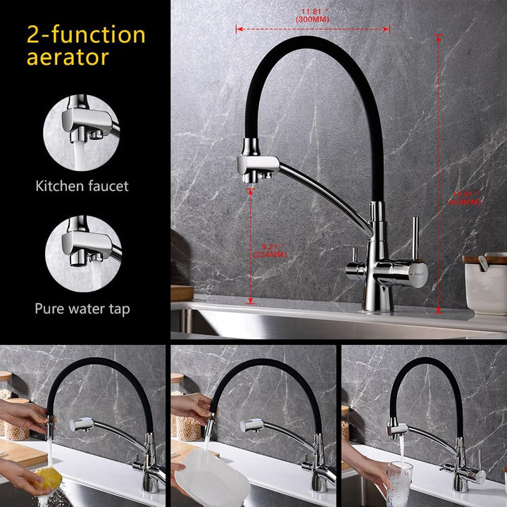 Ibergrif M22128-2 - 3 Wege Küchenarmatur, Spültischbatterie mit Schwarz Flexibler Auslauf und Brause