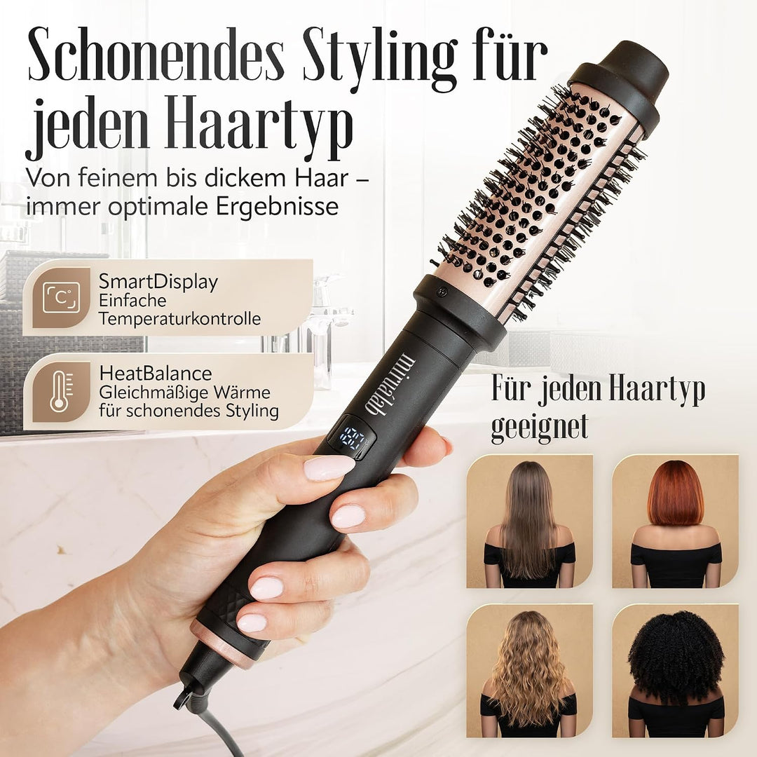 Thermobürste [TESTSIEGER 1,1] Anti-Frizz Glättbürste Blowout ohne Heissluft für jeden Haartyp - Rund