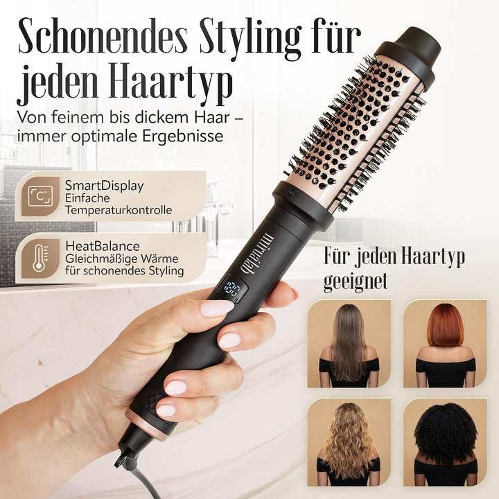 Thermobürste [TESTSIEGER 1,1] Anti-Frizz Glättbürste Blowout ohne Heissluft für jeden Haartyp - Rund