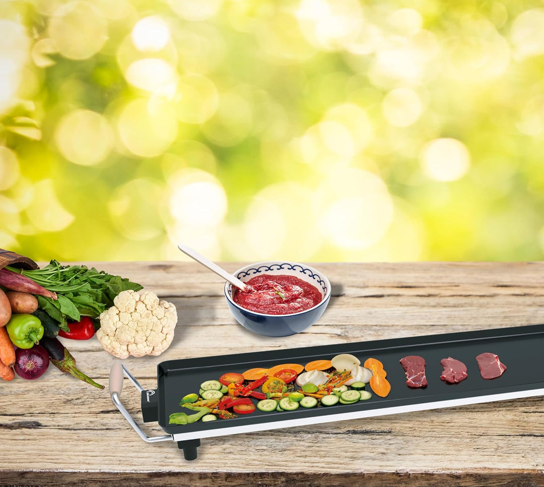 LITTLE BALANCE 8742 Wood 90 Grillplatte mit Holzgriffen, 2000 W, 90 cm 90 x 23 cm Schwarz, 90 x 23 c