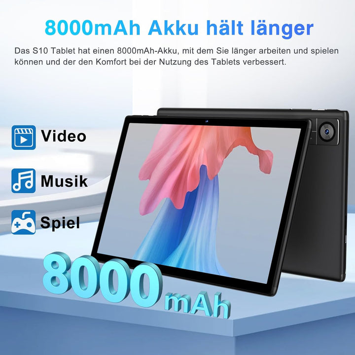 2025 Tablet 10.1 Zoll Android Octa-Core 22GB RAM+128GB ROM 1TB TF, Widevine L1,5G+2.4G WiFi, GMS,BT