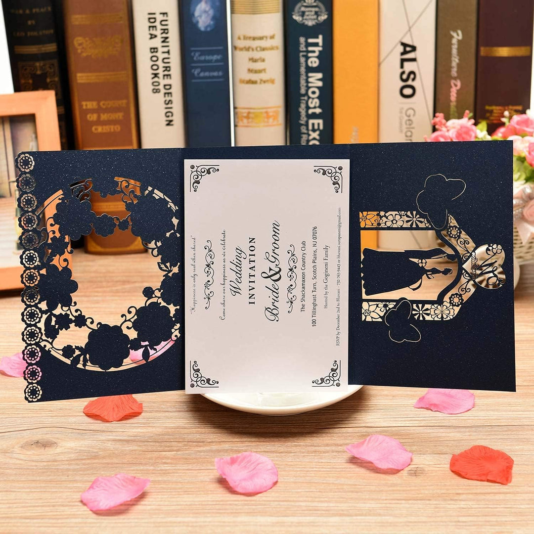 CYSKY Hochzeit Einladungskarte 50 Stück Laser Geschnittene Hochzeitseinladungen Kit mit leerem bedru