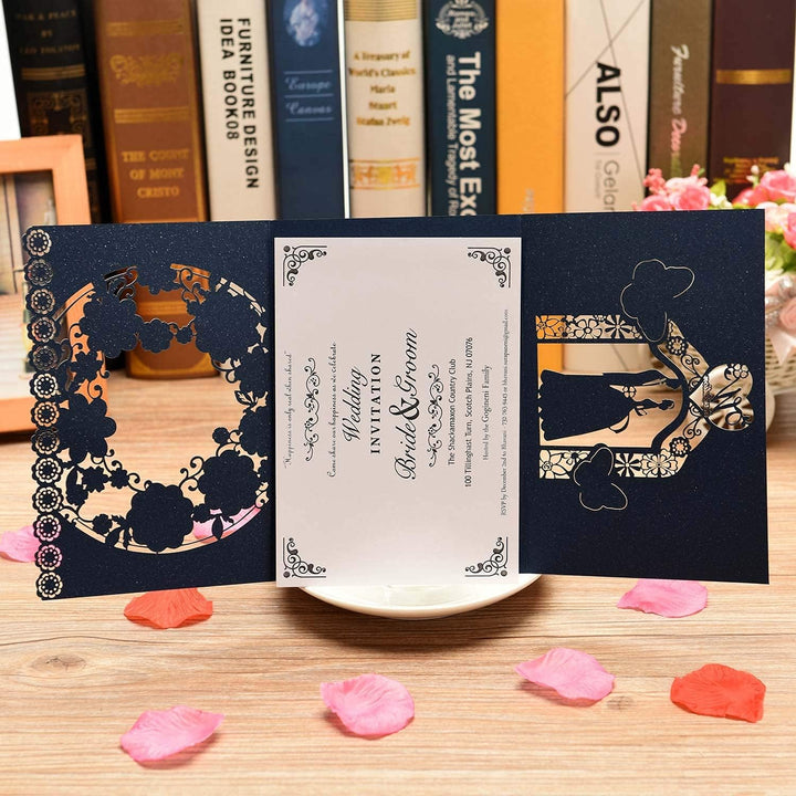 CYSKY Hochzeit Einladungskarte 50 Stück Laser Geschnittene Hochzeitseinladungen Kit mit leerem bedru
