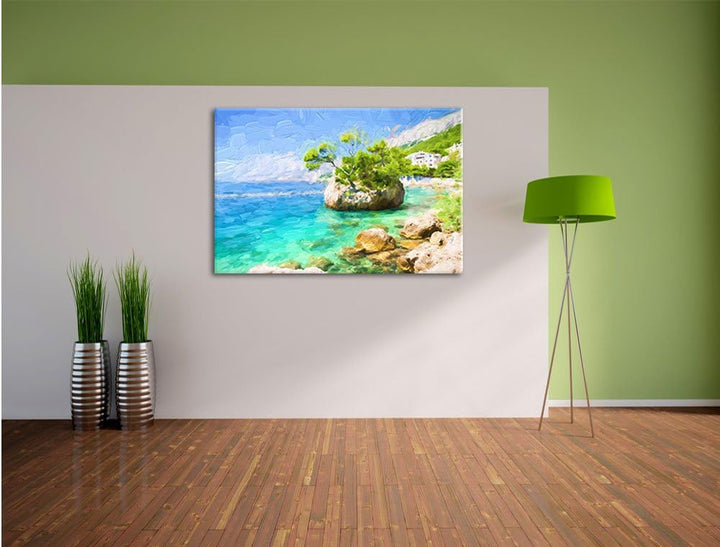 Pixxprint Dalmatia Strand in Kroatien als Leinwandbild/Grösse: 100x70 cm/Wandbild/Kunstdruck/fertig
