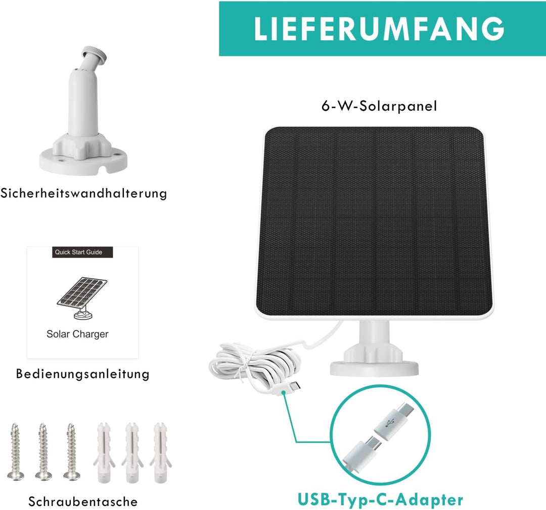Solarpanel für Akku Überwachungskamera Aussen, 6W USB-Solarmodul kompatibel mit batteriebetriebener