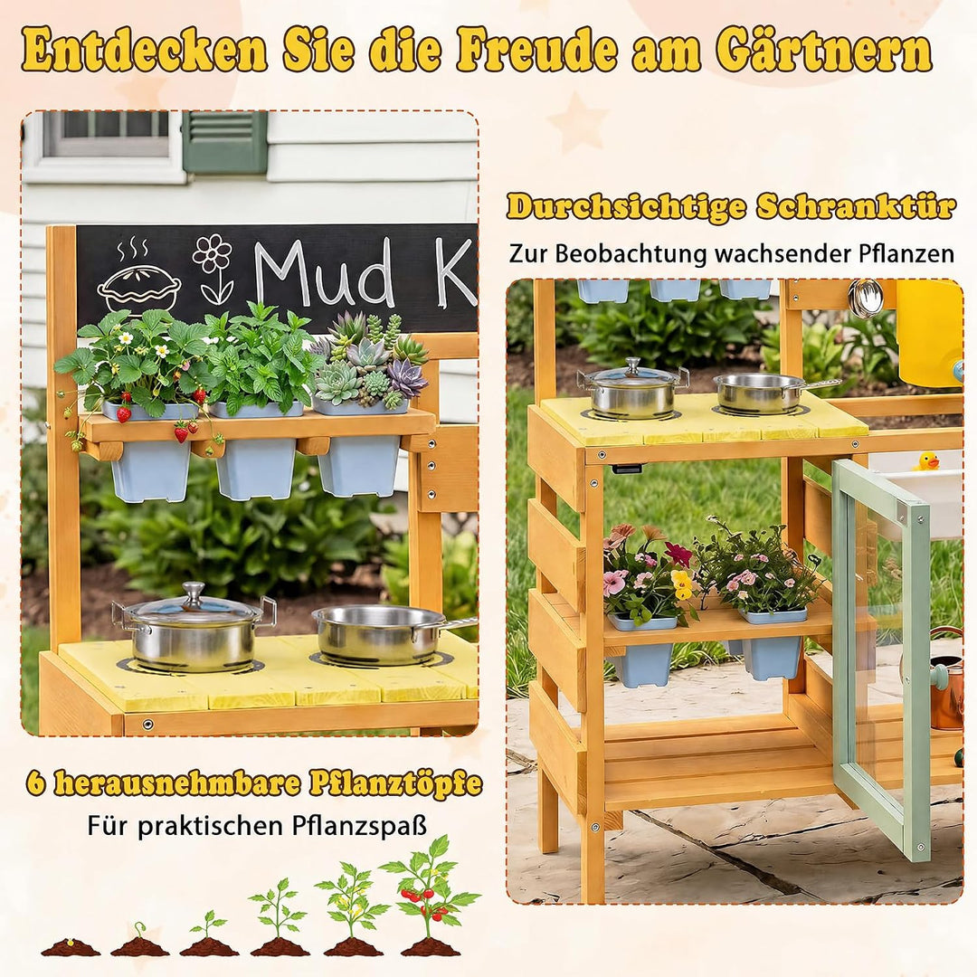 COSTWAY Matschküche Kinder Outdoor, Spielküche mit Wassertank &amp; Wasserhahn