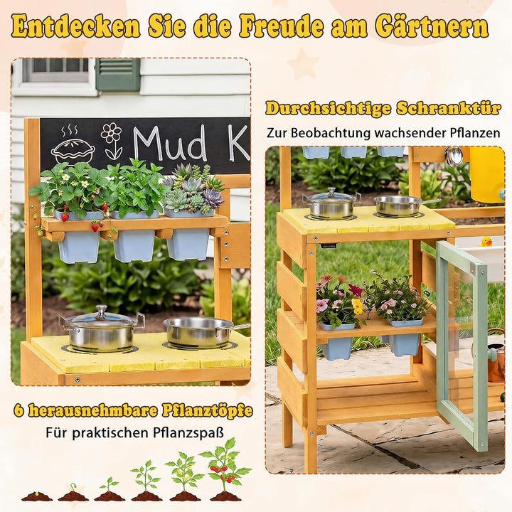 COSTWAY Matschküche Kinder Outdoor, Spielküche mit Wassertank &amp; Wasserhahn