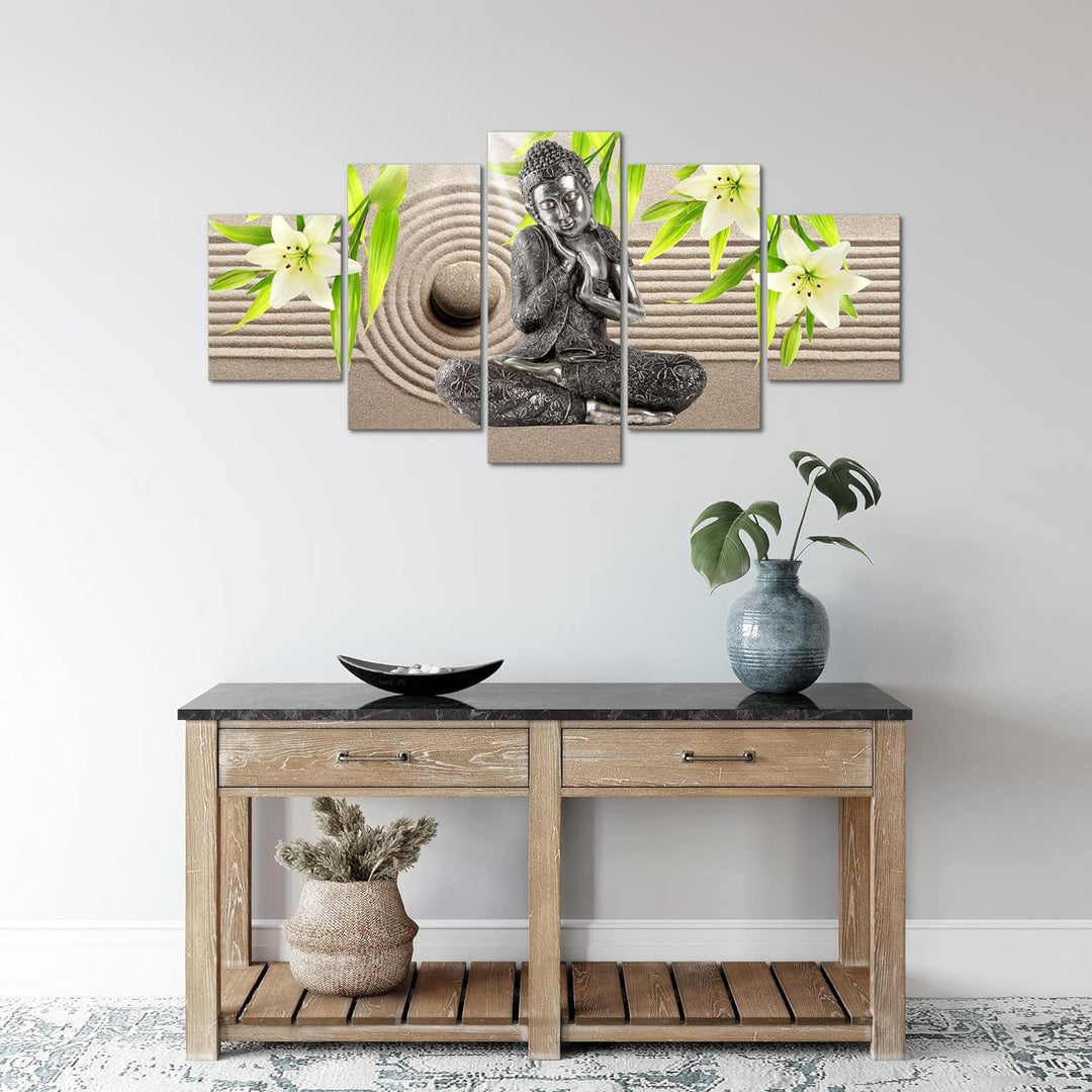 Runa Art Wandbilder Buddha Feng Shui 5 Teilig Bild auf Vlies Leinwand Deko Wohnzimmer Schlafzimmer L