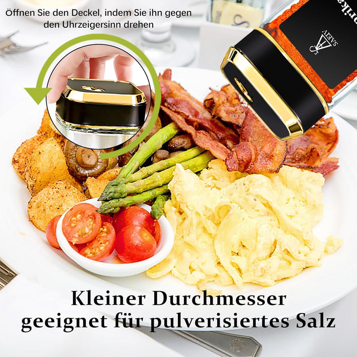 SIAZIH Gewürzstreuer mit Edel Schwarzgoldener Deckel, Gewürzgläser Gold (12x120ml), Gewürzbehälter S
