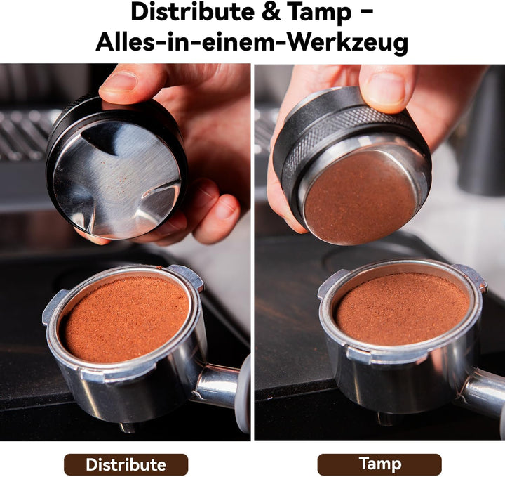 51mm Espresso Zubehör Set, 2-in-1 Tamper und Kaffee Distributor, WDT Tool, Dosiertrichter und Puck S