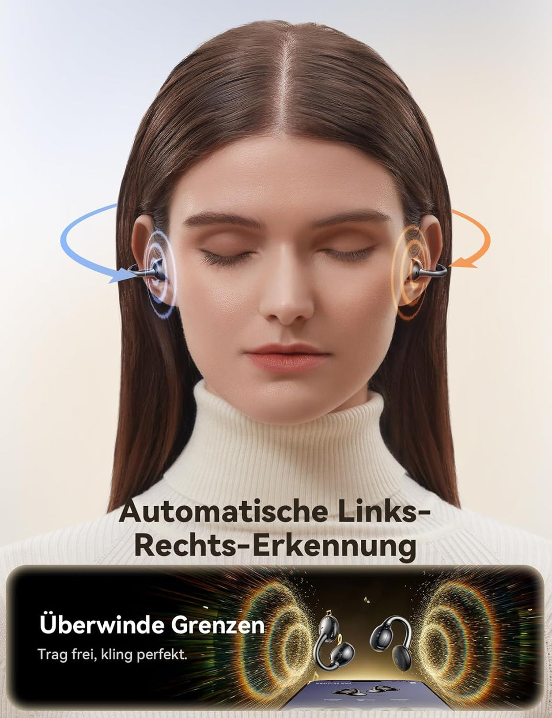JOYROOM OE3 Open Ear Kopfhörer, ClipOn-Design für Ganztägigen, Bluetooth 5.4, Immersiver Sound, ENC