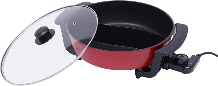 Hot Pot Elektrisch 1300W Elektrischer Topf mit 2 Kammern Shabu Shabu und Deckel 6L Suppentopf Töpfe