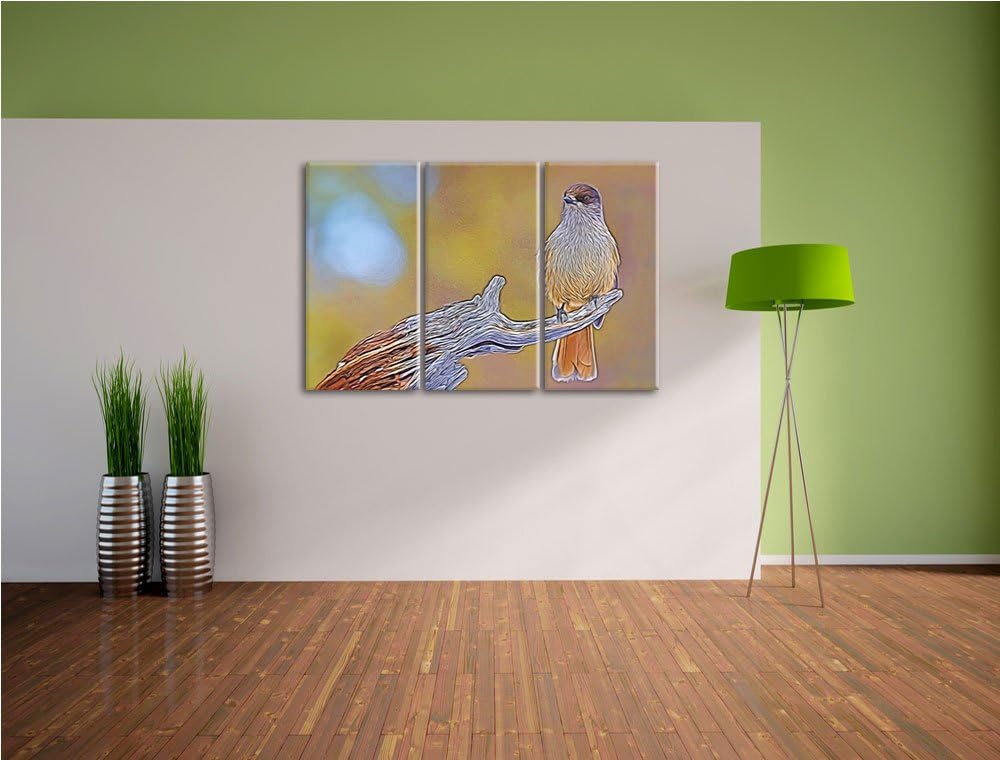 kleiner Vogel auf Ast NewArt 3-Teiler Leinwandbild 120x80 Bild auf Leinwand, XXL riesige Bilder fert