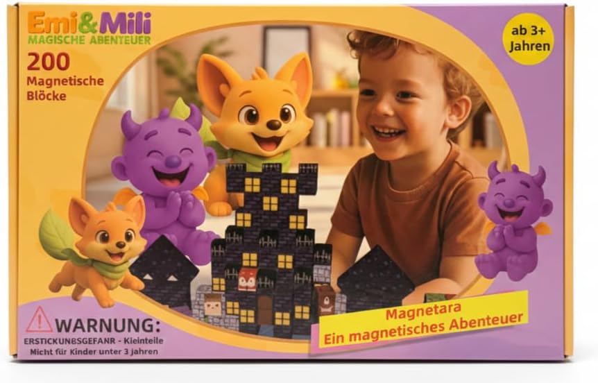 Generisch EMI & Mili Magnetische Bausteine – 200 Teile Konstruktionsspielzeug für Kinder ab 3 Jahren