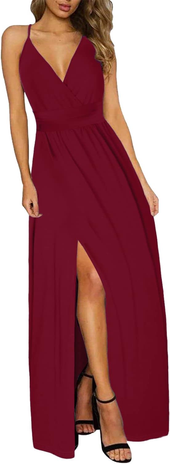 JENJON Damen Sommer Kleid Elegant Off Shoulder Kurzarm Ohne Arm V-Ausschnit Tunika Maxikleider Casua