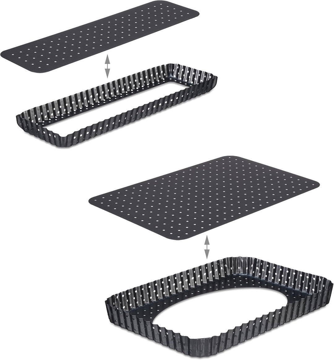 Relaxdays Tarteform, 2er Set, mit Hebeboden & Löchern, 2 Grössen, antihaftbeschichtet, rechteckige Q