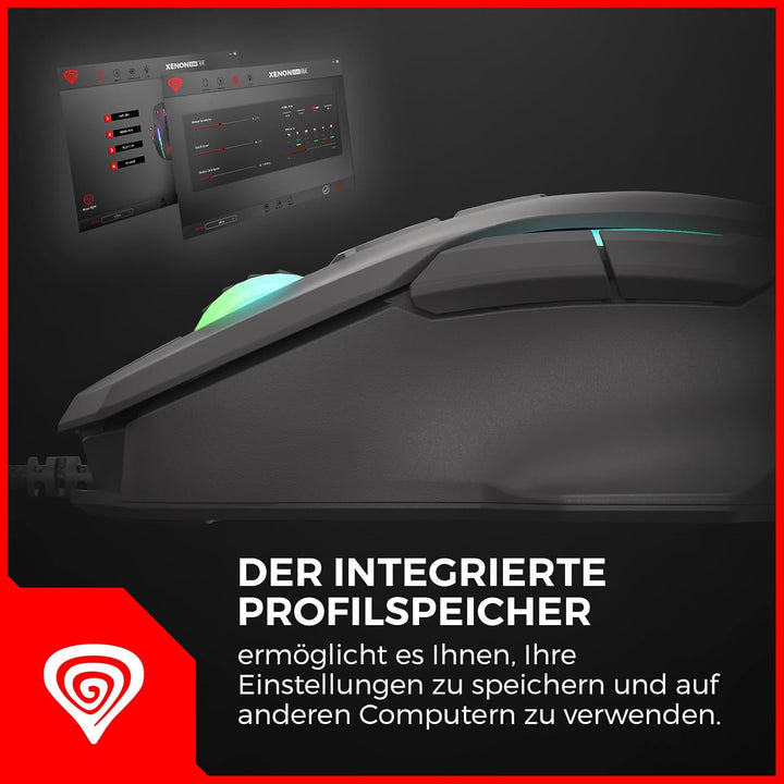 Genesis Xenon 220 G2 Gaming Maus kabelgebunden, leise Klicks, optischer Sensor bis 12800 DPI, RGB-Be