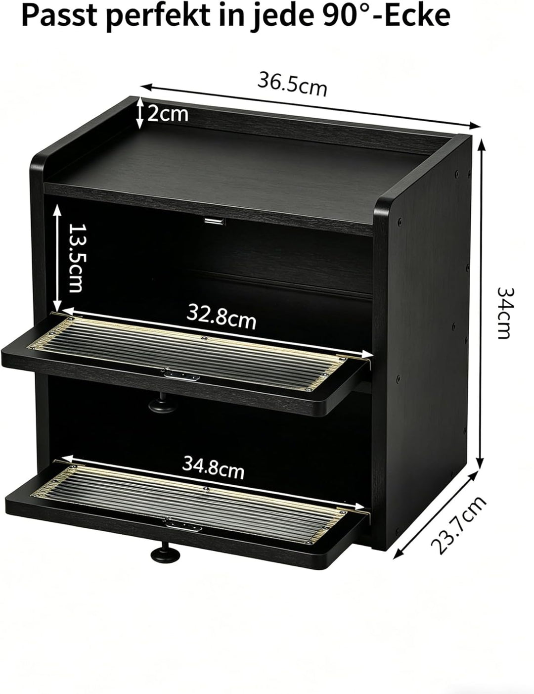 Brotkasten Schwarz 2 Etagen Grosse Brotbox aus Premium Holzwerkstoff (Antimuffa) Moderne Brotaufbewa